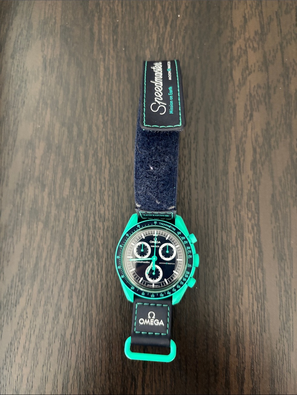Omega Chronograph Watch - Black & Teal Accents